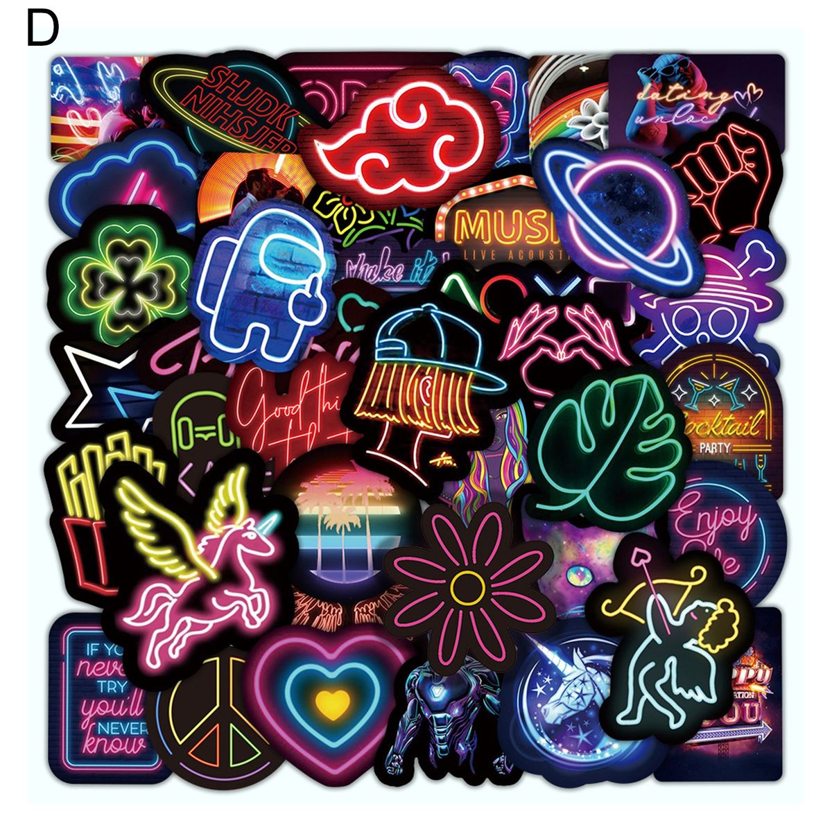 50PcsSet Neon Sign Decals Neon Decals Decorative Water D