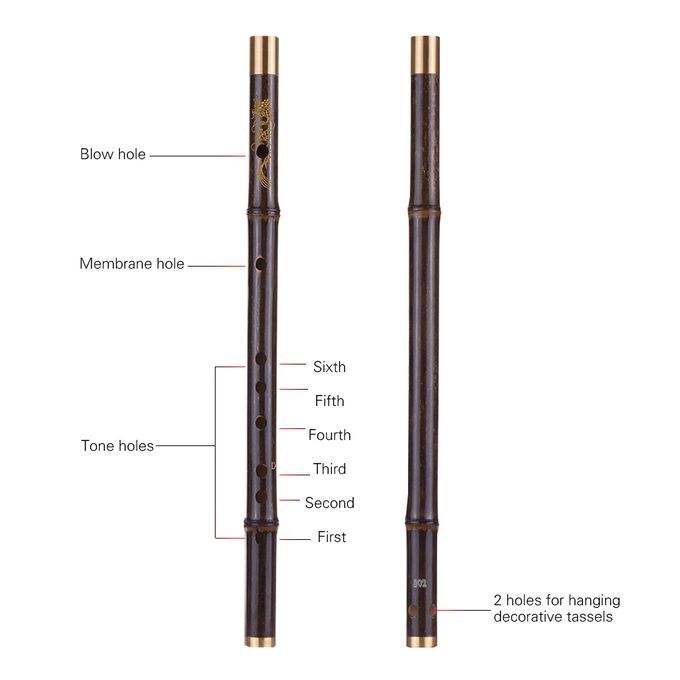 Professional Black Bamboo Dizi Flute Traditional Handmade
