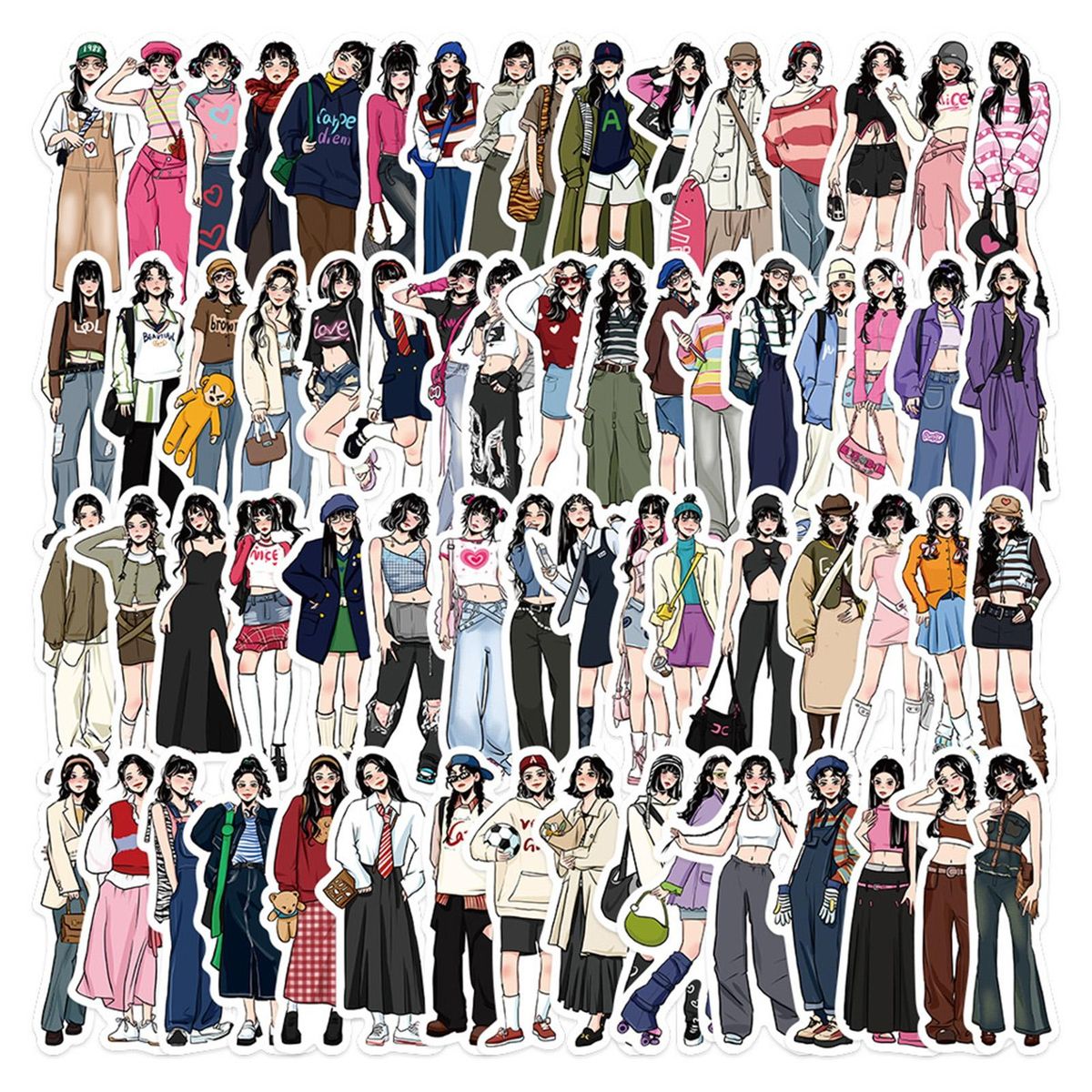 65Pcs Cartoon Girl Stickers DIY Phone Laptop Tablet Notebook Cartoon Stickers