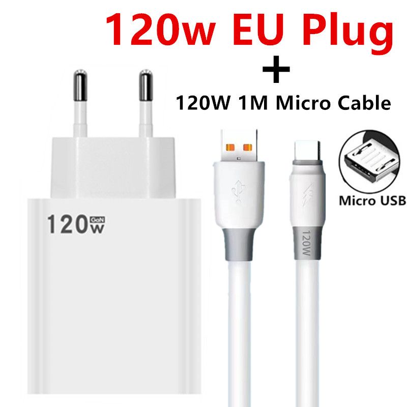 120W Fast Charging Adapter For Xiaomi Civi 12S Ultra 12 Lite Redmi Note 11 9 Pro K50 POCO C40 Huawei Samsung Oneplus USB Charger(#EU Plug Micro Cable)