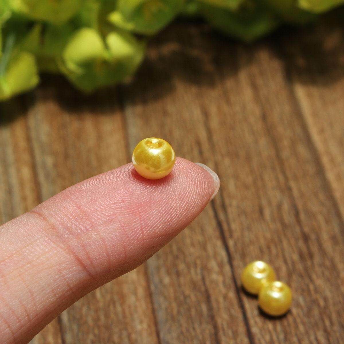 Wholesale Lots Glass Pearl Round Spacer Loose Beads 4mm/6mm/8mm Yellow 6mm 50pcs