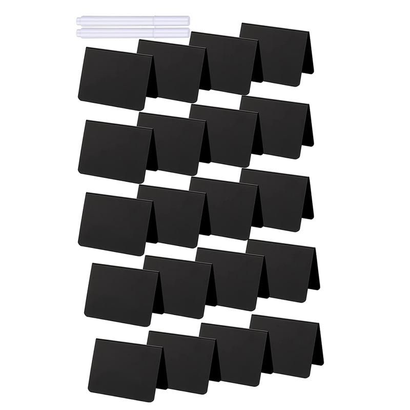 20 Pieces Mini Chalkboard Signs A-Shaped Chalkboard Buffet Tags PVC Erasable Blackboards with White Chalk Markers