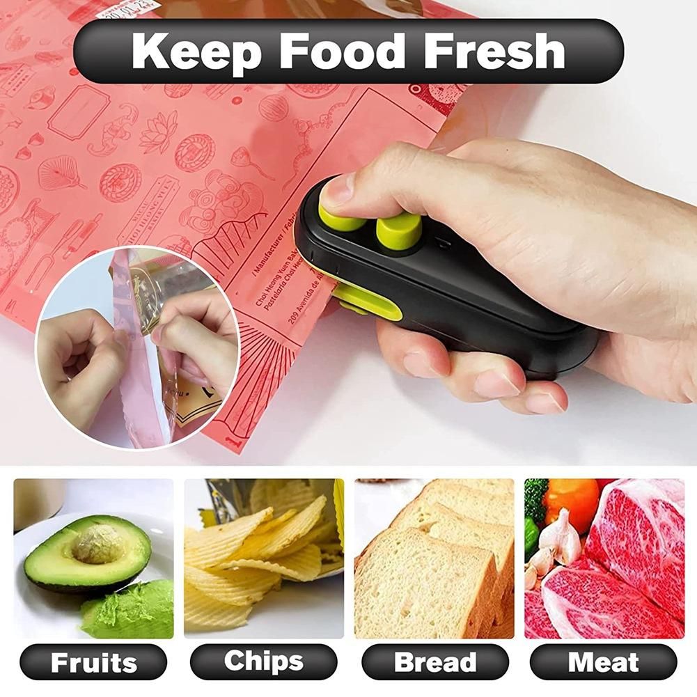 Chip Bag Handheld Bag Heat Vacuum RechargablePortable Bag Resealer Sealing Machine for Plastic Bags-Black
