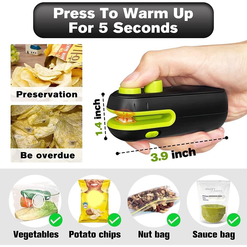 Chip Bag Handheld Bag Heat Vacuum RechargablePortable Bag Resealer Sealing Machine for Plastic Bags-Black