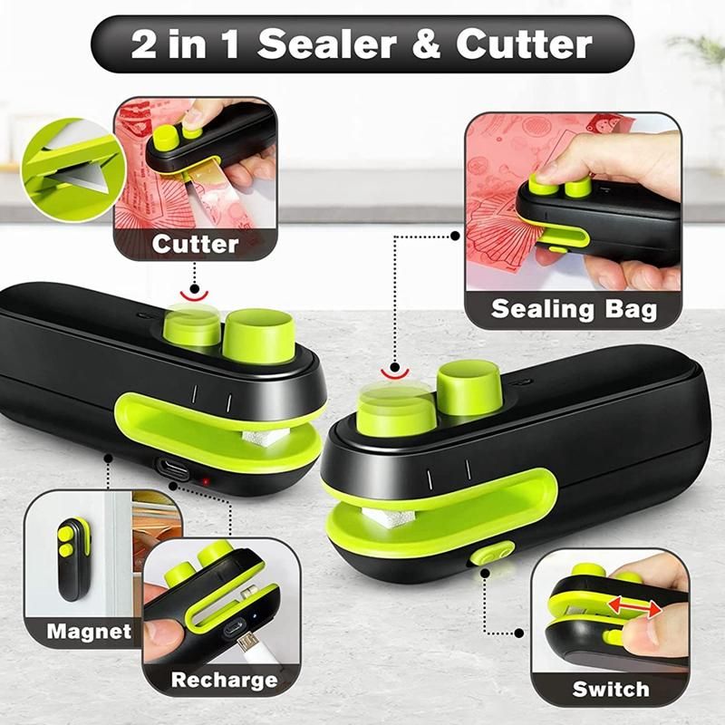 Chip Bag Handheld Bag Heat Vacuum RechargablePortable Bag Resealer Sealing Machine for Plastic Bags-Black