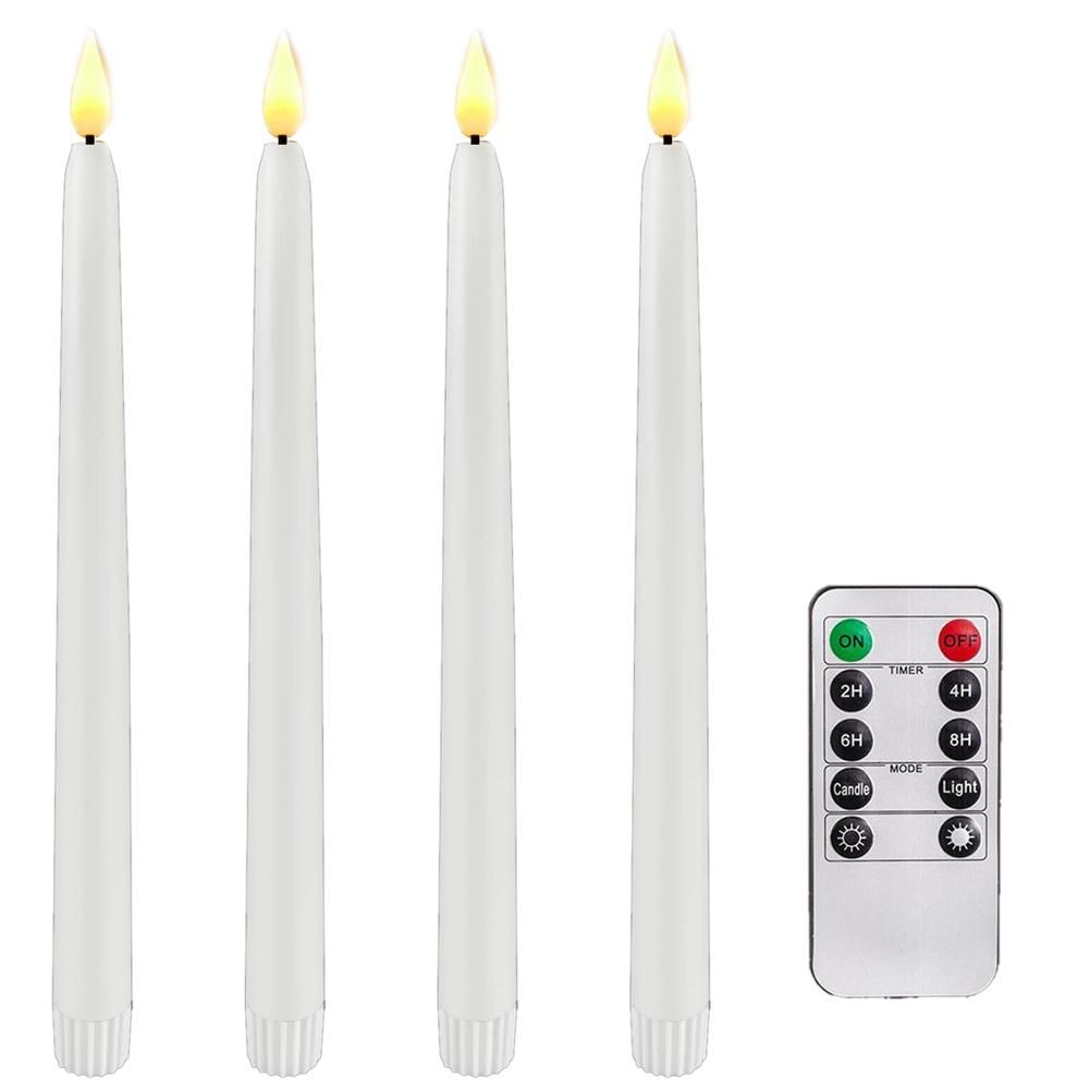 4 Pcs Remote Flameless CandlesticksTimer Battery Operated LED Taper Candles for Wedding Decoration White