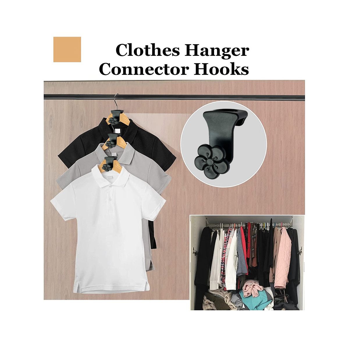 40PCS Space Saving Hanger Hooks Clothes Hanger Connector Hooks for Organizer Closet Space Fits All Hangers Black