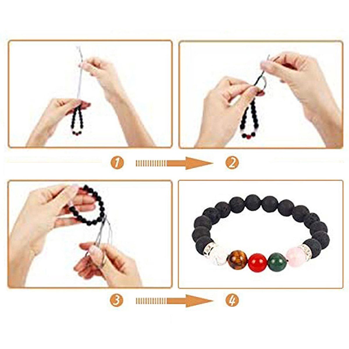 Rock Stone Jewelry Making Kit With 15 Grid Natural Volcanic Stone Beads Elastic String Storage Bag DIY Bracelet Necklace Earring Jewelry Making Supplies Handcraft Tool