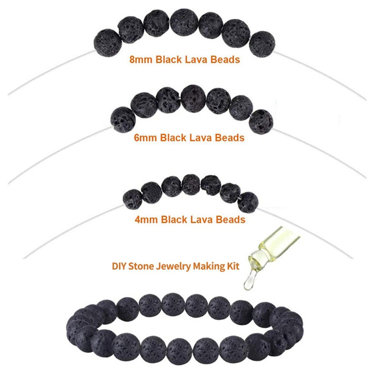 Rock Stone Jewelry Making Kit With 15 Grid Natural Volcanic Stone Beads Elastic String Storage Bag DIY Bracelet Necklace Earring Jewelry Making Supplies Handcraft Tool