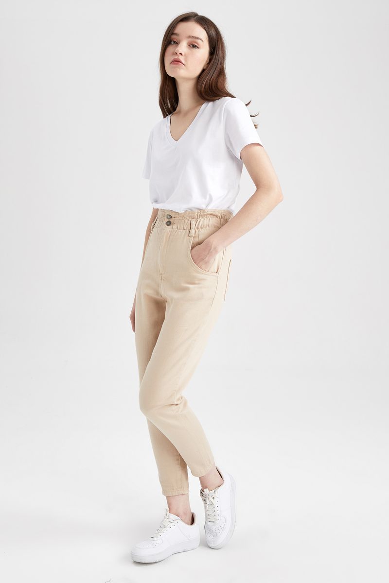 Woman Young Denim Trousers - Beige