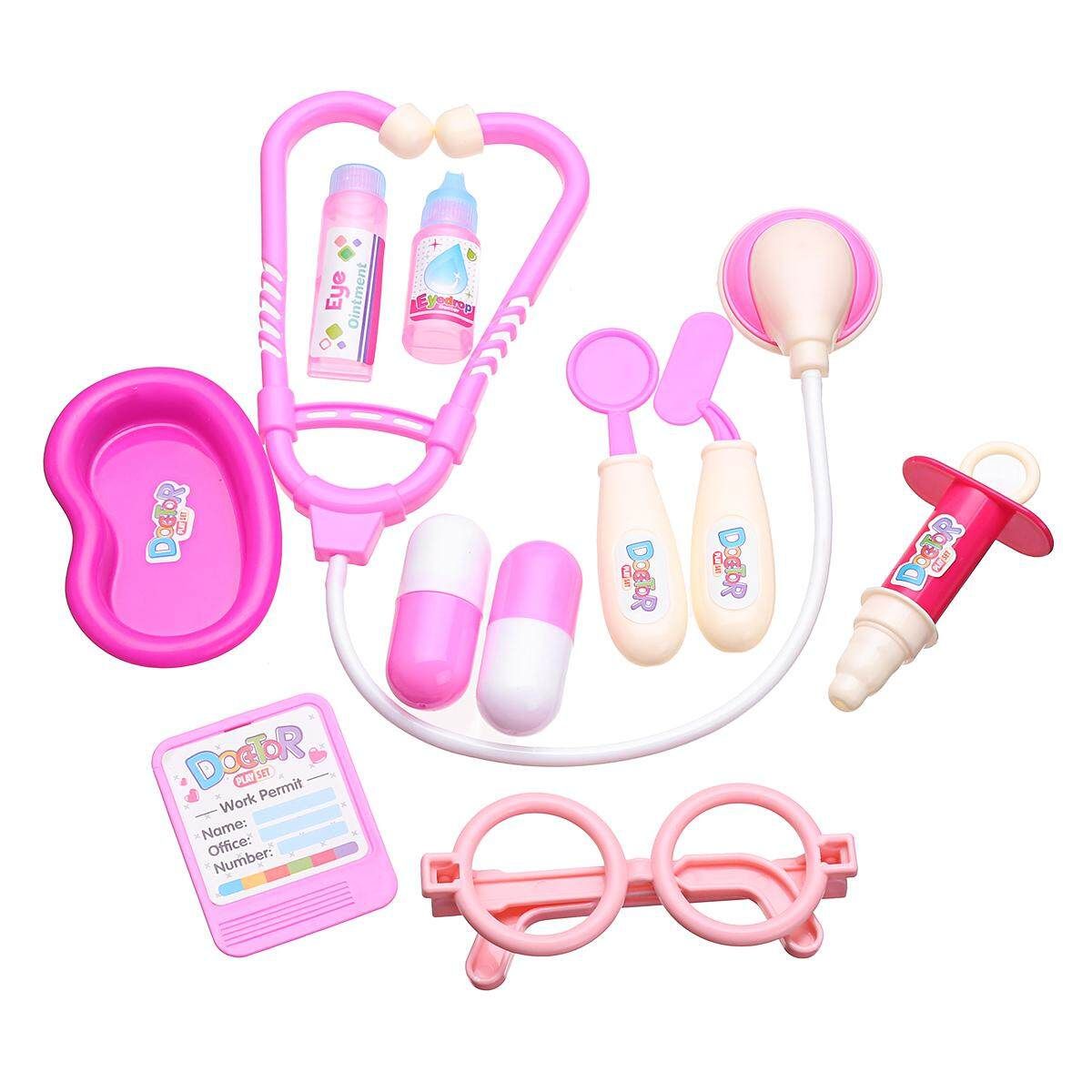 11 PCS Pretend Kids Doctor Nurse Case Role Play Set Gift Educational Toy Pink