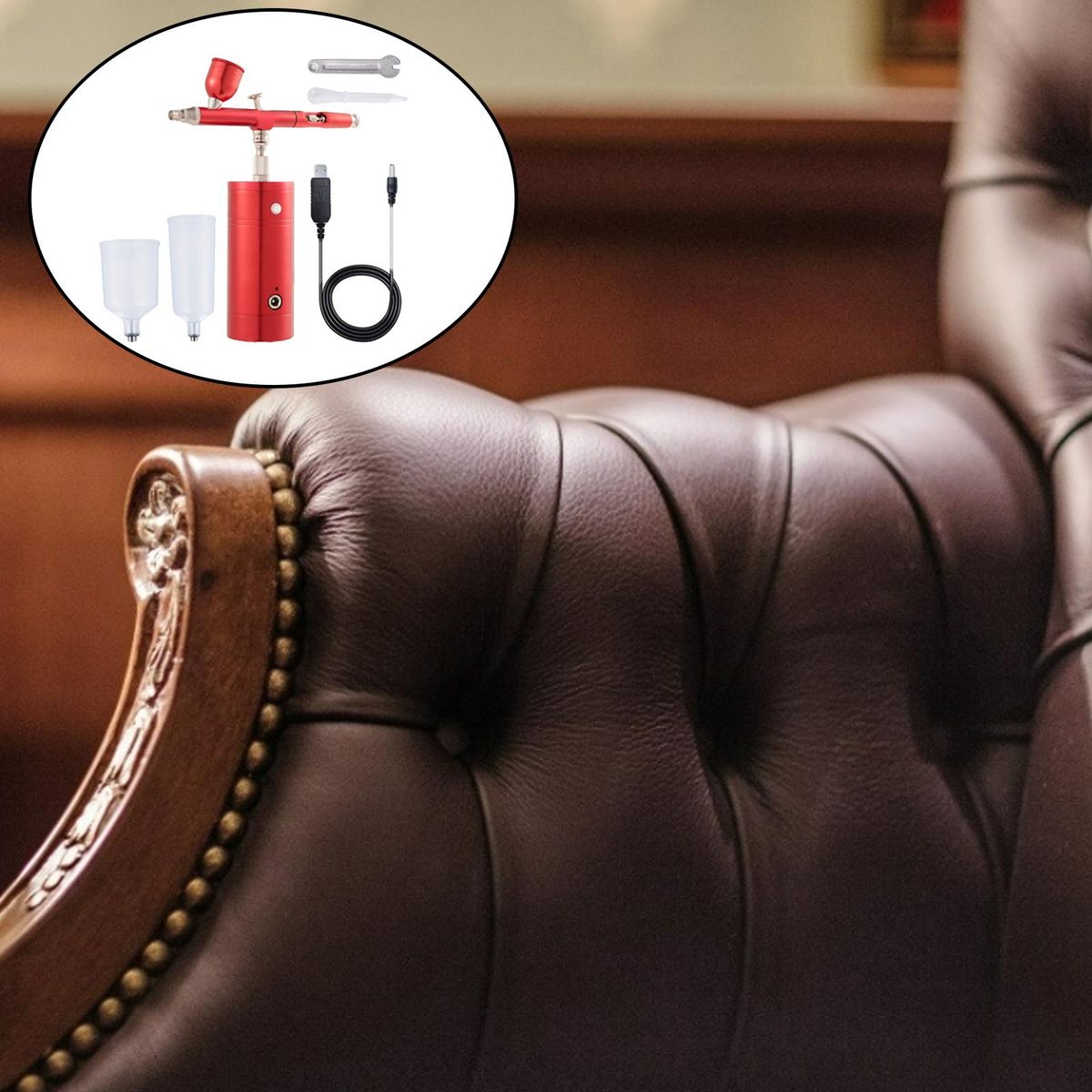 Airbrush Compressor Air Brush Kit Furniture Repair Model Coloring Red