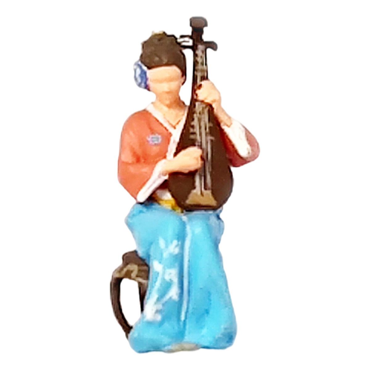 Resin 1/64 Chinese Instrument Players Figures Ornaments Pipa Pink Blue