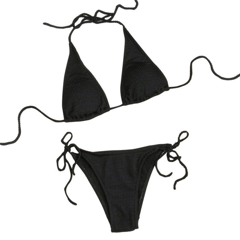 2 Pieces Female Swimwear Set Solid Color Halter Neck Strappy Bikini Bikini Set