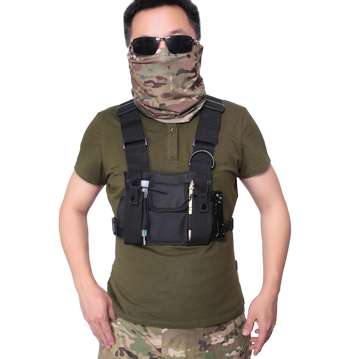Men Outdoor Chest Rig Vest Harness Bag Sport Shoulder Pouch