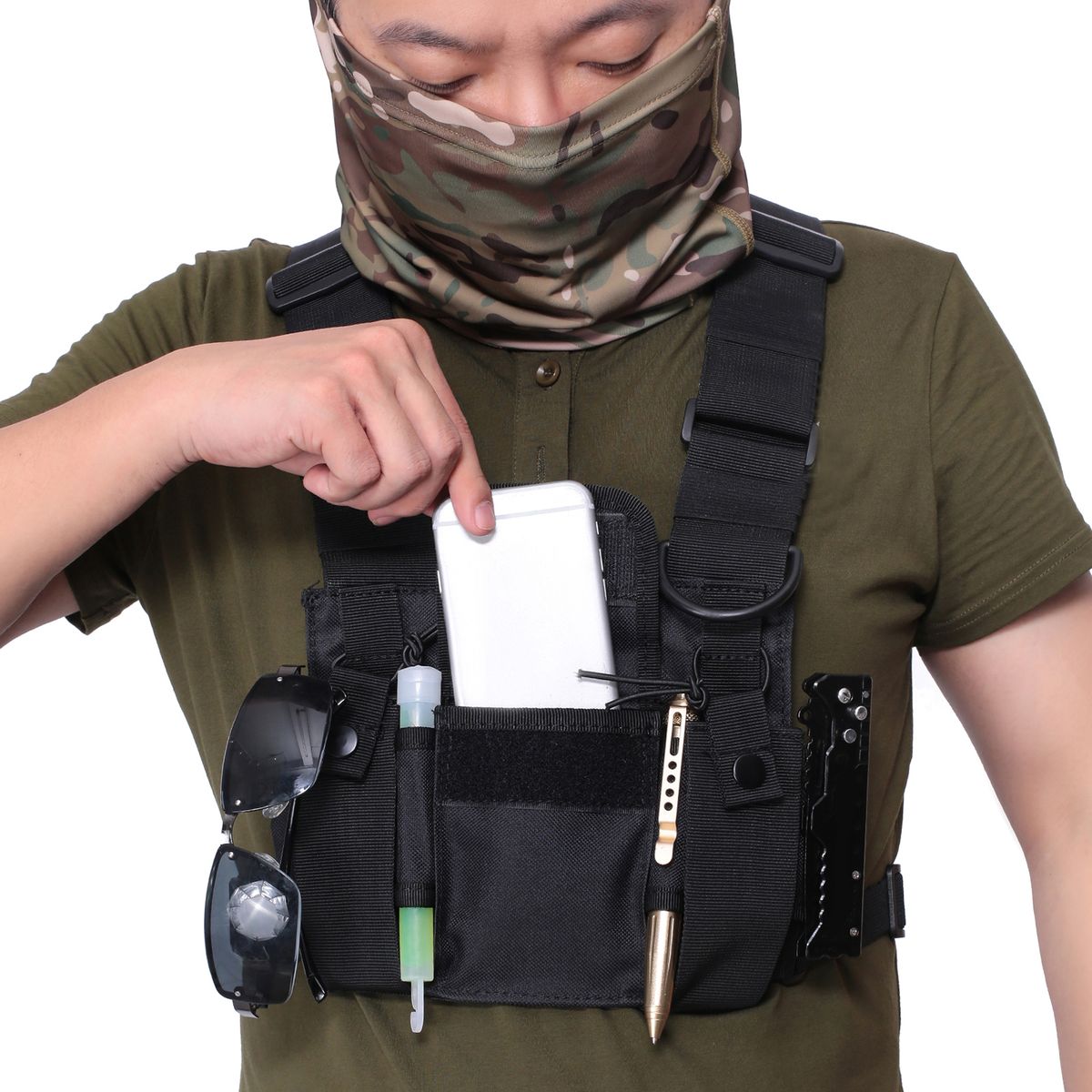 Men Outdoor Chest Rig Vest Harness Bag Sport Shoulder Pouch