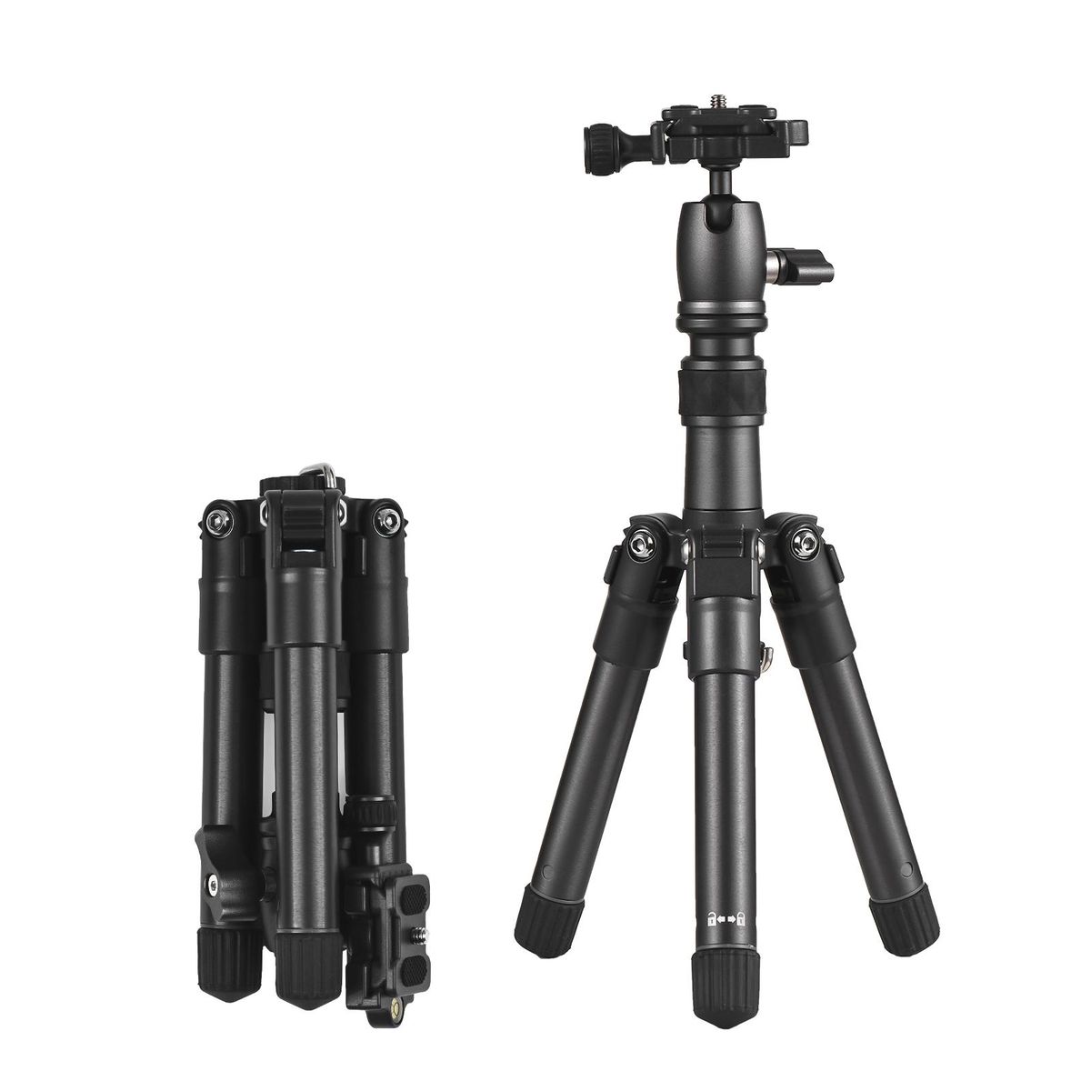 Portable Desktop Tripod Stand Aluminum Alloy 66cm/26in Max. Height 5kg Load Capacity with 360° Rotatable Ballhead 1/4 inch Screw QR Plate Carrying Bag for DSLR Mirrorless Camera Smartphone