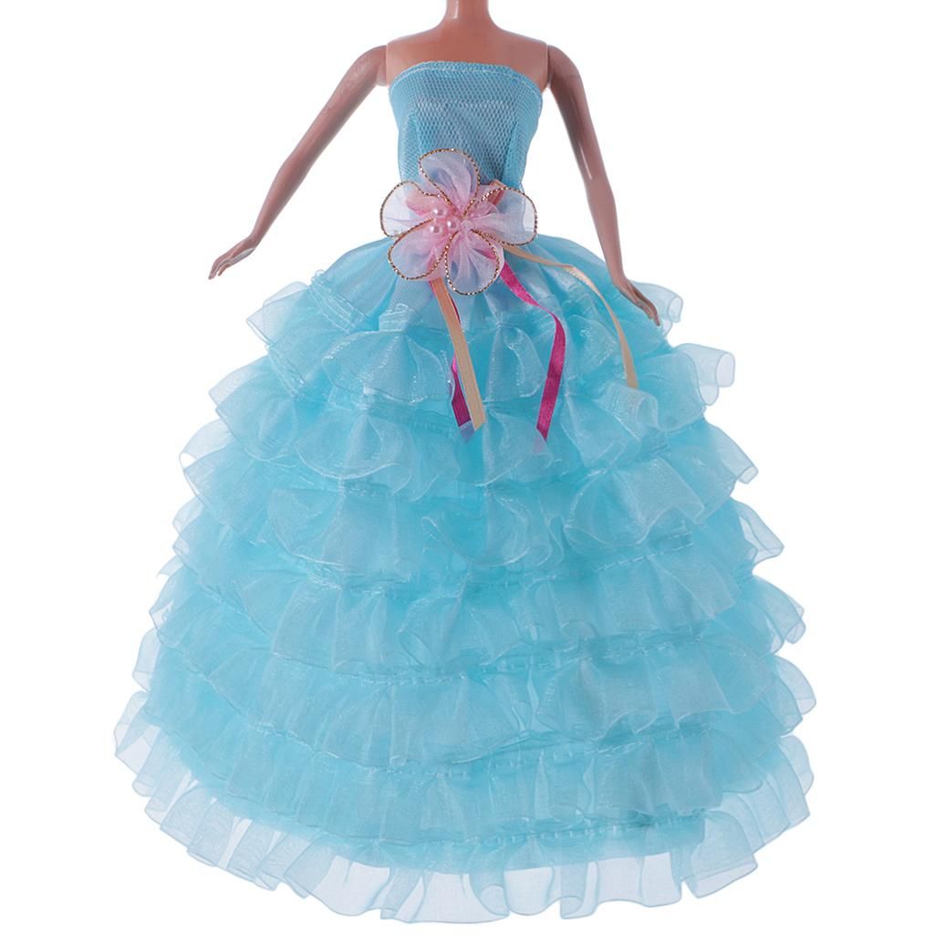 Fashion 7 Layers Wedding Bridal Dress Gown Clothes Outfit For  Blue