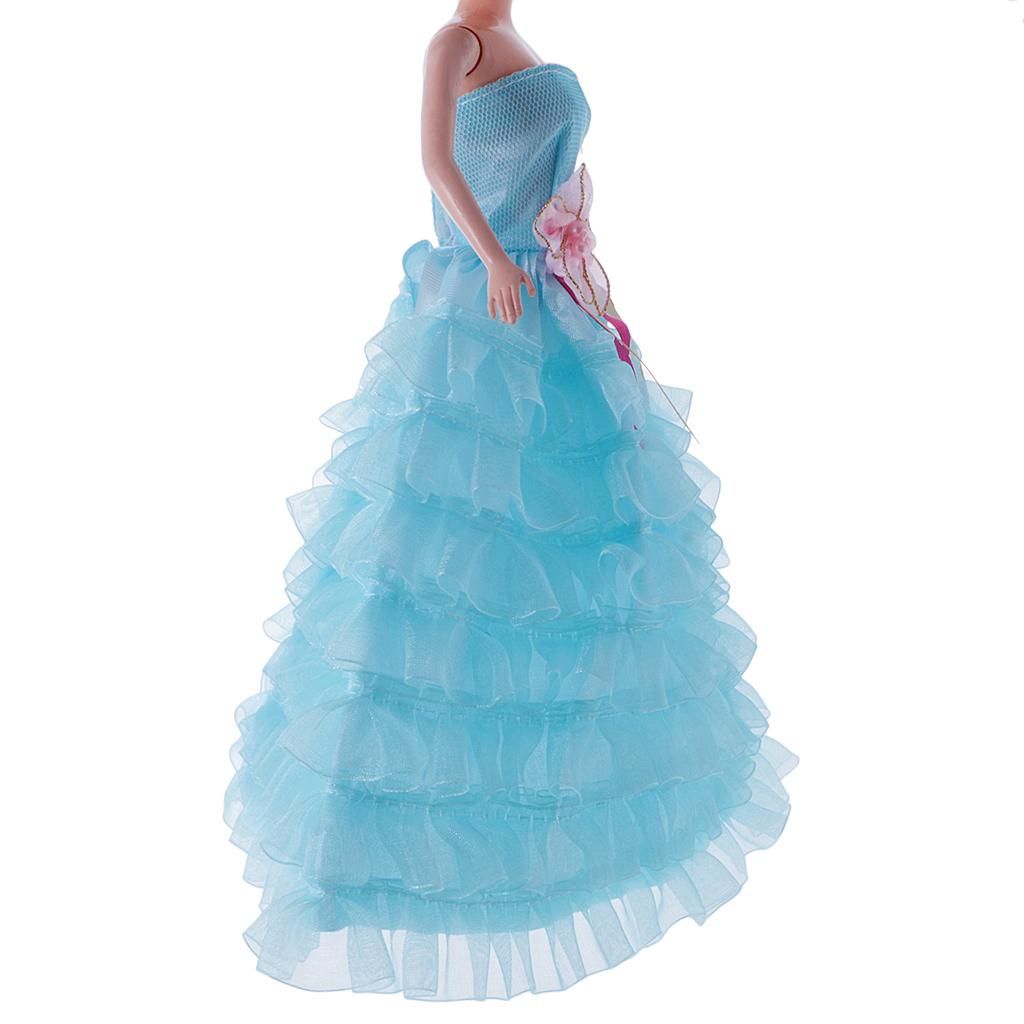 Fashion 7 Layers Wedding Bridal Dress Gown Clothes Outfit For  Blue