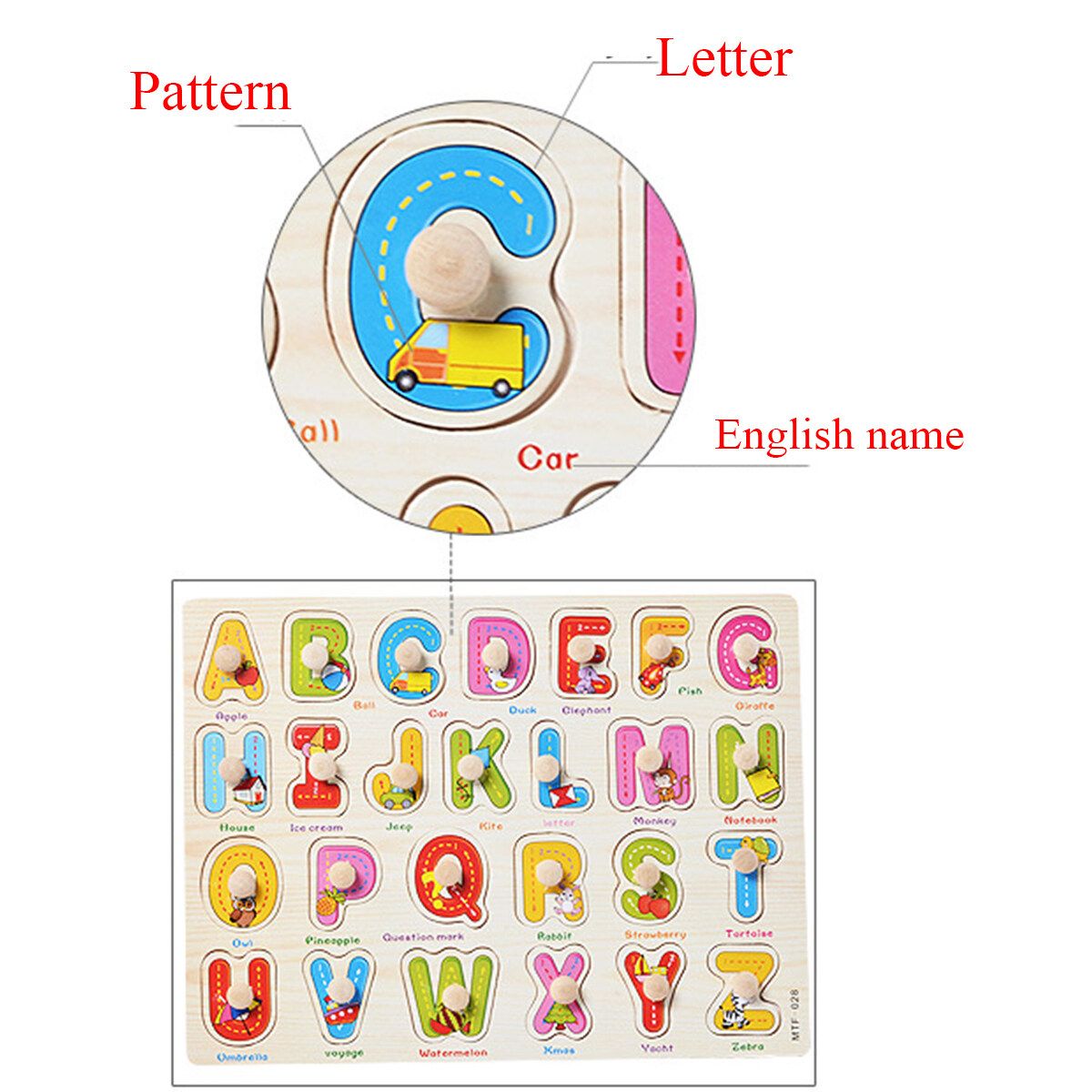 Wooden Uppercase Letters Block Puzzle Board Early Educational Develop Kids Toys Type B