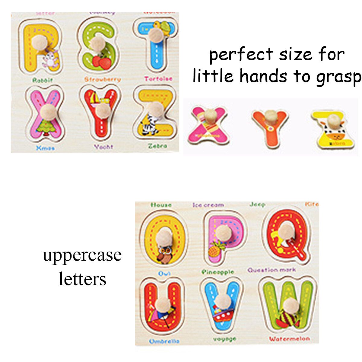 Wooden Uppercase Letters Block Puzzle Board Early Educational Develop Kids Toys Type B