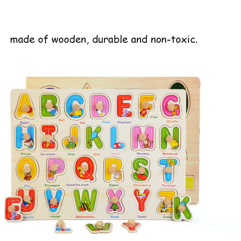 Wooden Uppercase Letters Block Puzzle Board Early Educational Develop Kids Toys Type B