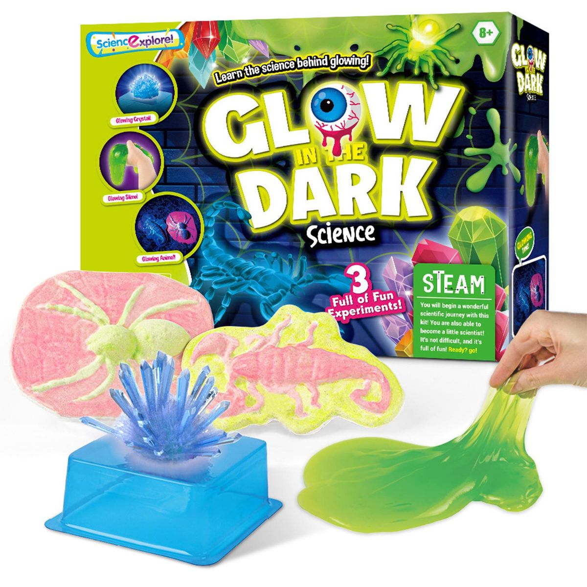 STEAM Chemical Science Experiment Glowing Slime Crystal Growing Gypsum Animals 3-in-1 Educational Craft DIY Projects Kits Lab Experiment