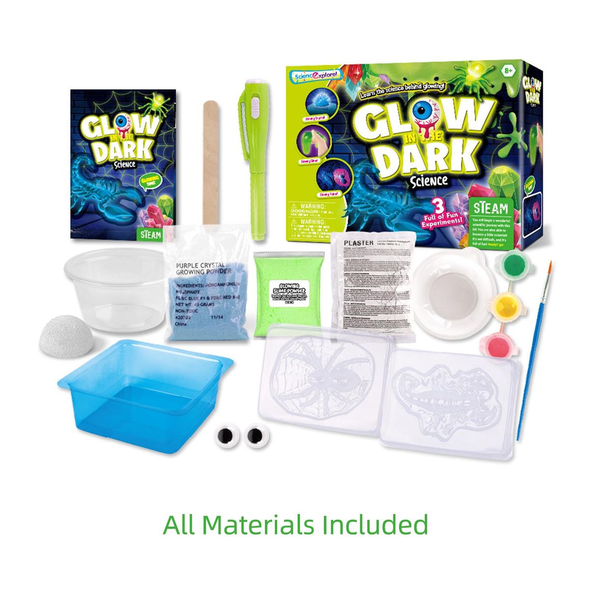 STEAM Chemical Science Experiment Glowing Slime Crystal Growing Gypsum Animals 3-in-1 Educational Craft DIY Projects Kits Lab Experiment