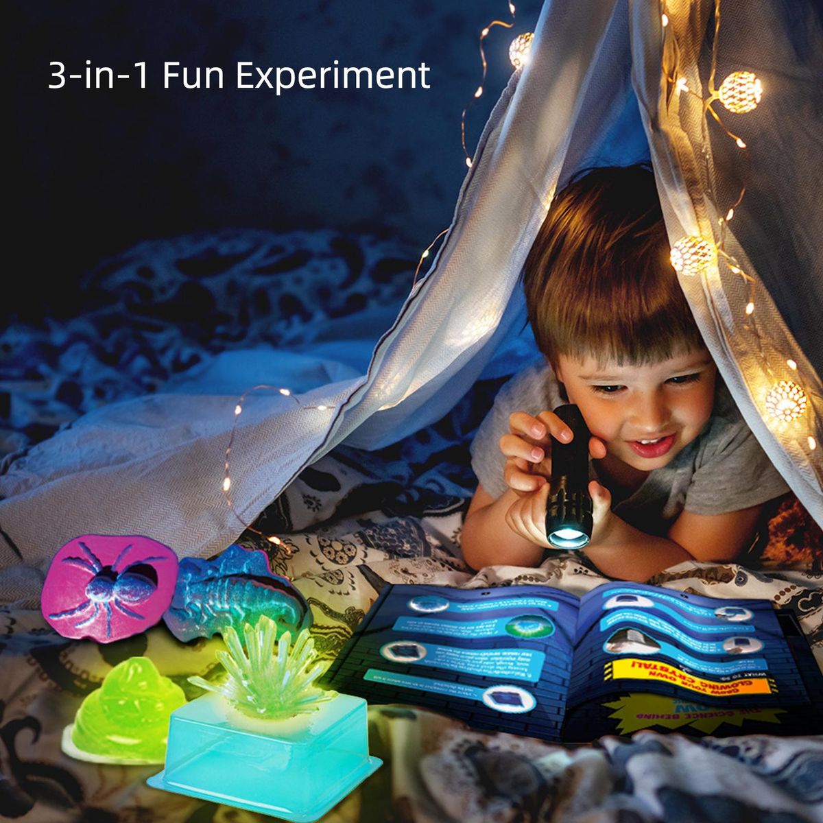 STEAM Chemical Science Experiment Glowing Slime Crystal Growing Gypsum Animals 3-in-1 Educational Craft DIY Projects Kits Lab Experiment