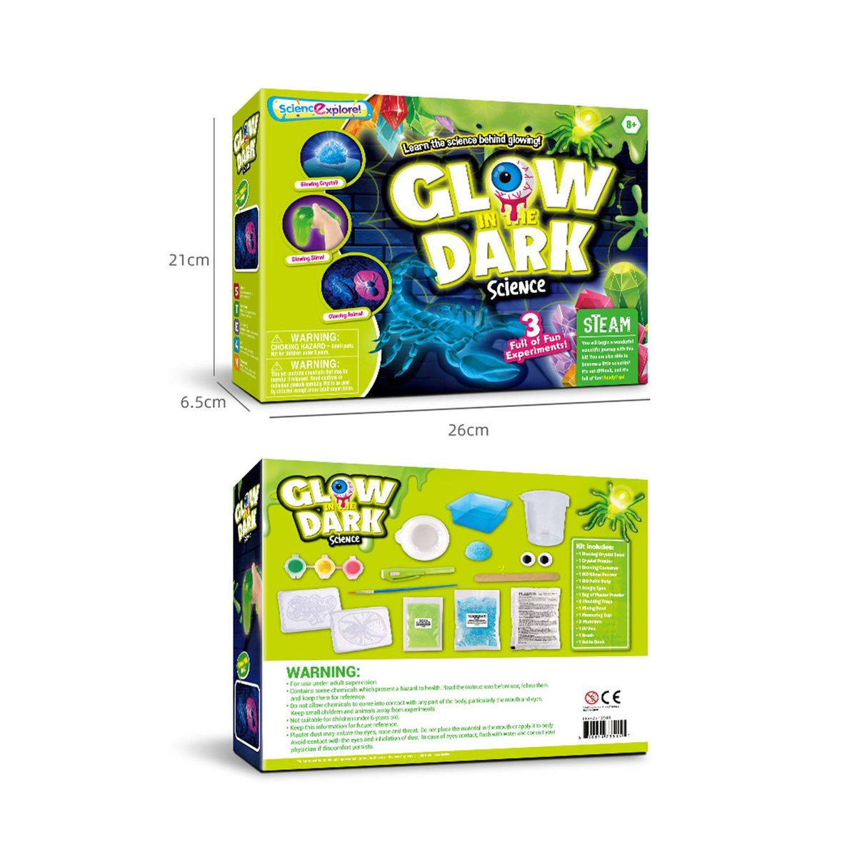 STEAM Chemical Science Experiment Glowing Slime Crystal Growing Gypsum Animals 3-in-1 Educational Craft DIY Projects Kits Lab Experiment