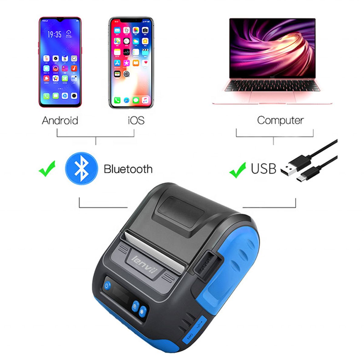 378B Portable Bluetooth Label Printer Receipt 80mm Food Production Date Barcode Label Printing Tobacco Price Jewelry Price Label Qualification Certificate Small Mobile Phone Printing