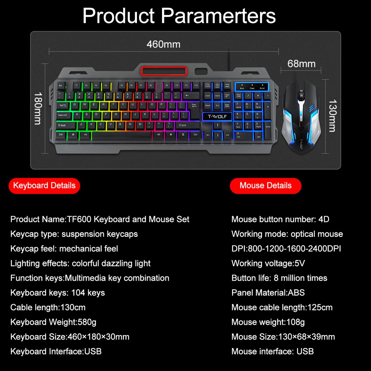 Thunder Wolf TF600 Mouse Keyboard Set