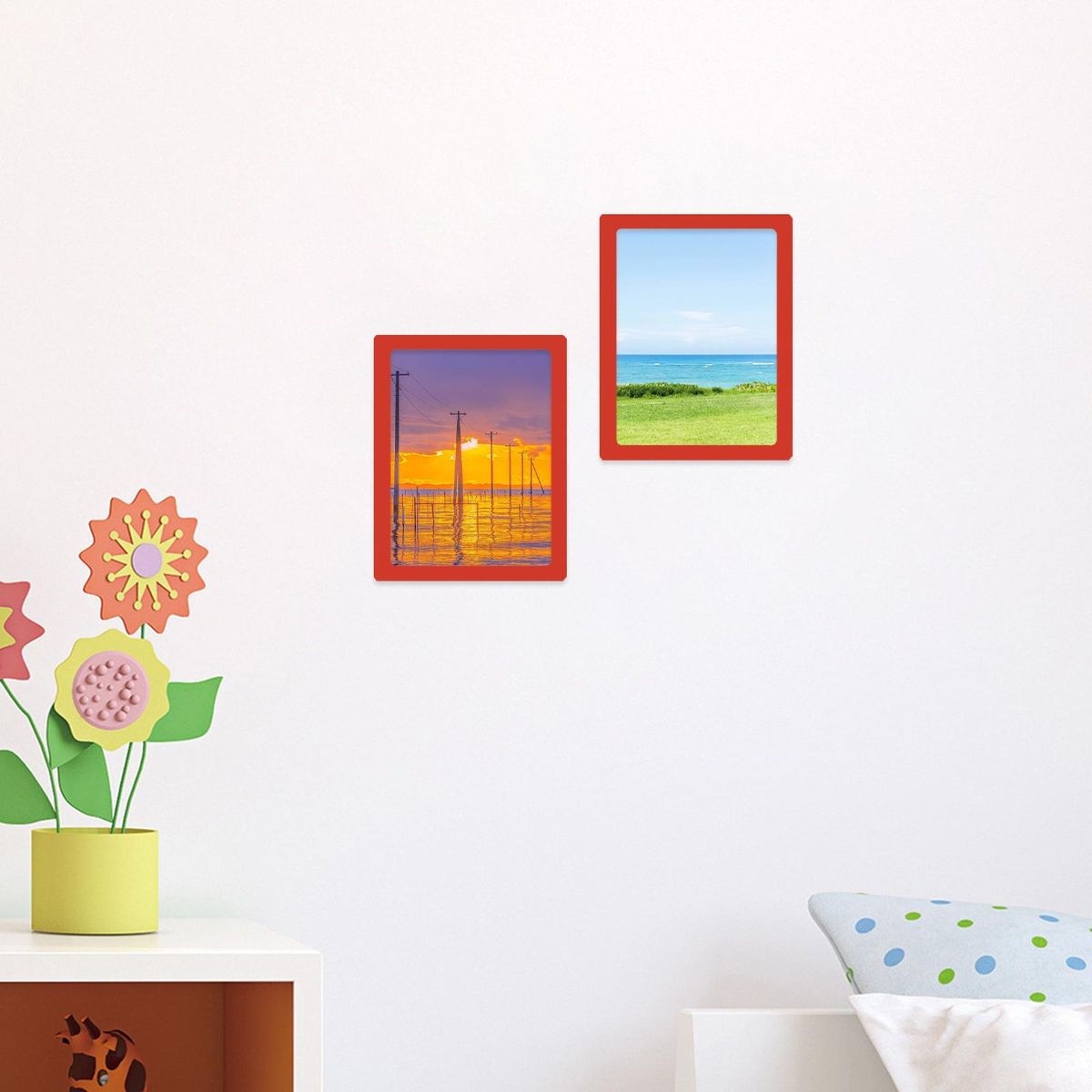2Pcs Photo Display Frame Magnetic Frame Ornament Decor Red