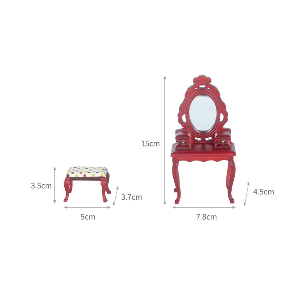 1:12 Mini Toy Dressing Mirror Table With Stool  White