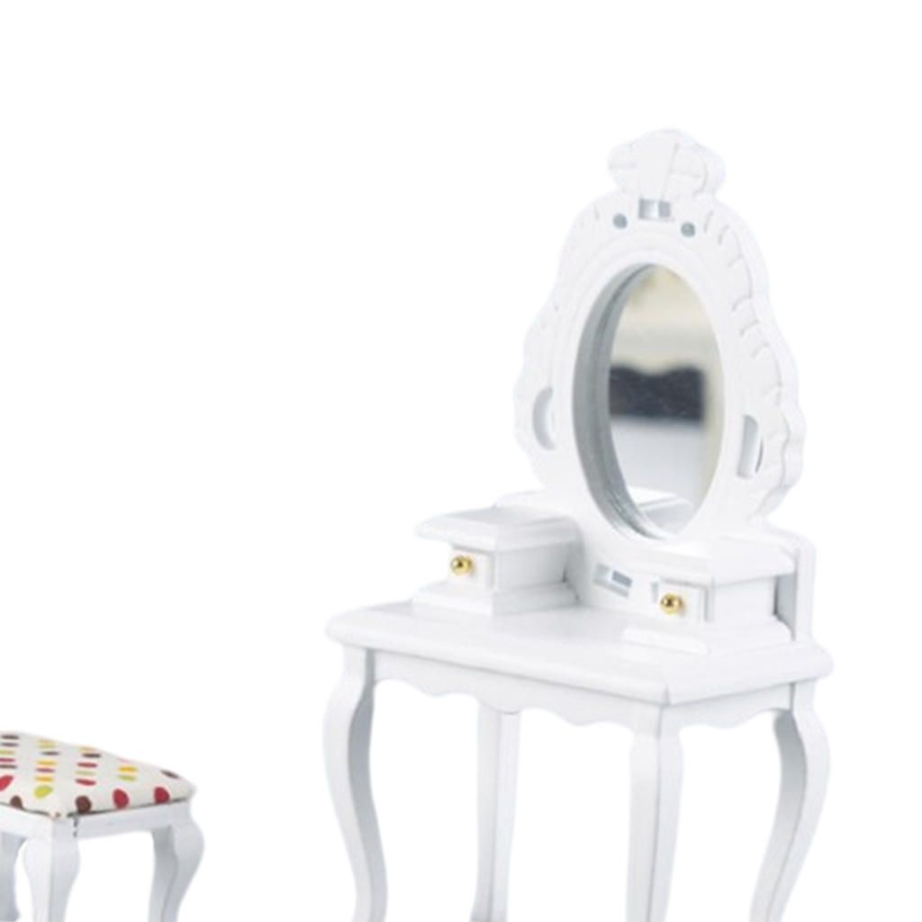 1:12 Mini Toy Dressing Mirror Table With Stool  White