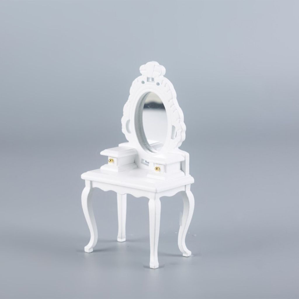 1:12 Mini Toy Dressing Mirror Table With Stool  White