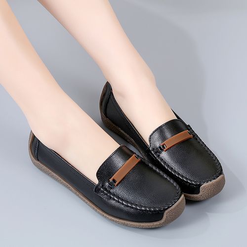 Women Hollow Loafers Lady  Flat  Shoes Anti-odor Moccasins (Black)