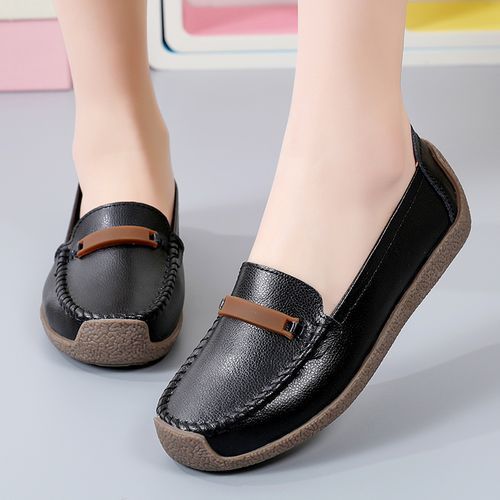 Women Hollow Loafers Lady  Flat  Shoes Anti-odor Moccasins (Black)