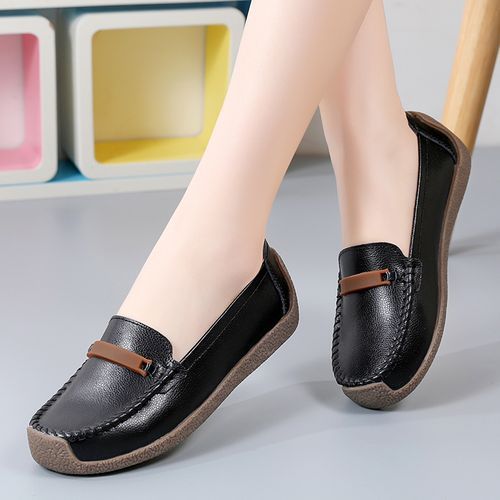 Women Hollow Loafers Lady  Flat  Shoes Anti-odor Moccasins (Black)