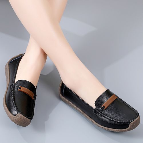 Women Hollow Loafers Lady  Flat  Shoes Anti-odor Moccasins (Black)