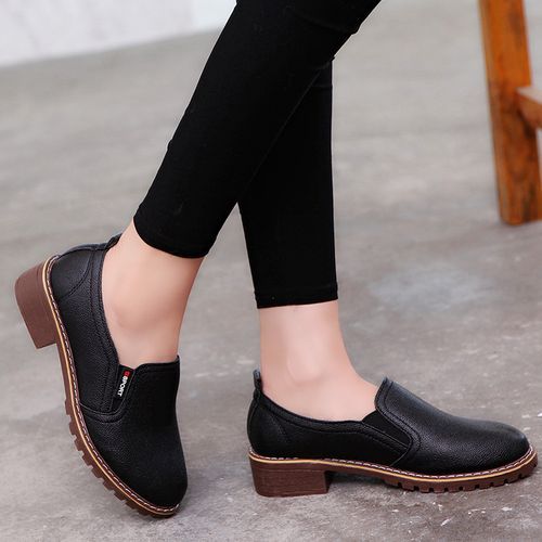 Ladies Fashion Loafers Platform Casual Loafers - Black