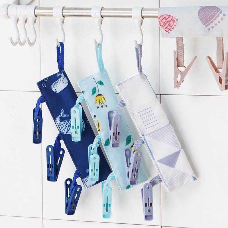 Bathroom Hanging Bar Portable Folding Cloth Hanger Clothespin Small Size With Three Clips Lattice {18 * 10cm}
