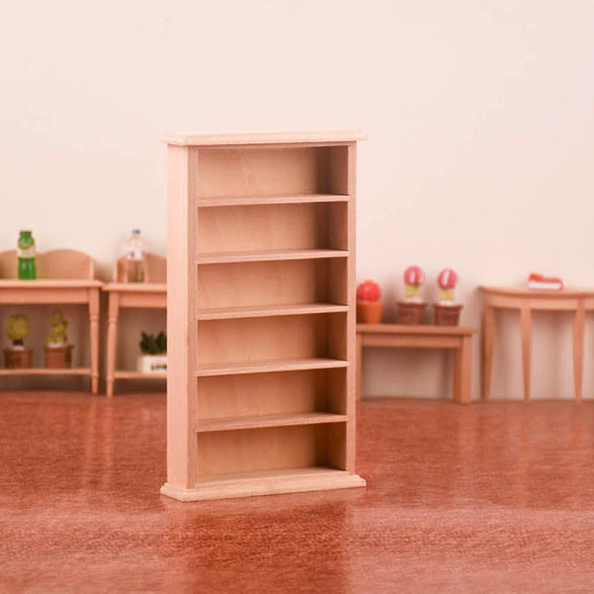 Dollhouse Bookcase Miniature Book Magazine Storage Display Shelf Model Pretend Toy Wooden Color