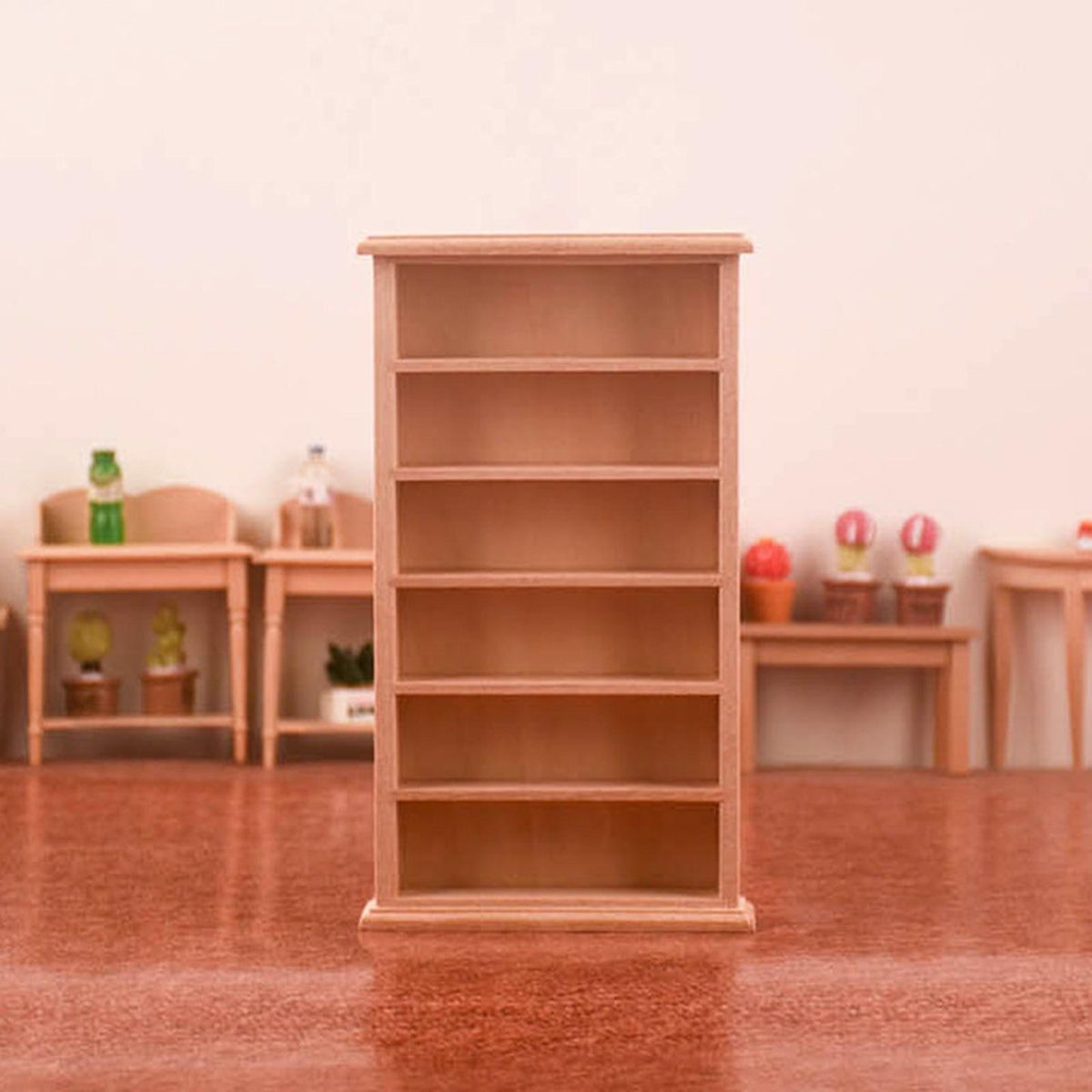 Dollhouse Bookcase Miniature Book Magazine Storage Display Shelf Model Pretend Toy Wooden Color