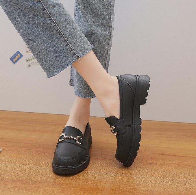Lady's Trendy Leather Loafers British style Women Low-top Shoes