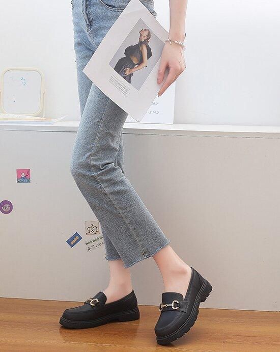 Lady's Trendy Leather Loafers British style Women Low-top Shoes