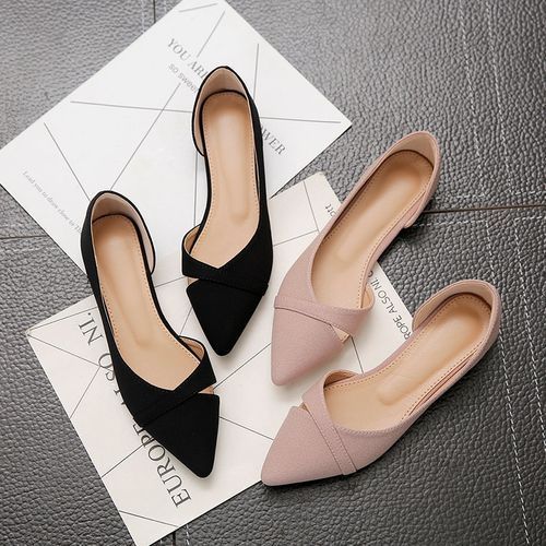 Women's Flat Shoes Pink Black Solid Color Suede Pointed Toe Office Sandals