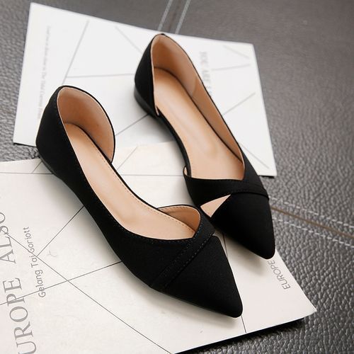 Women's Flat Shoes Pink Black Solid Color Suede Pointed Toe Office Sandals