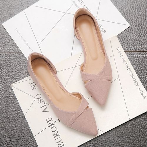 Women's Flat Shoes Pink Black Solid Color Suede Pointed Toe Office Sandals