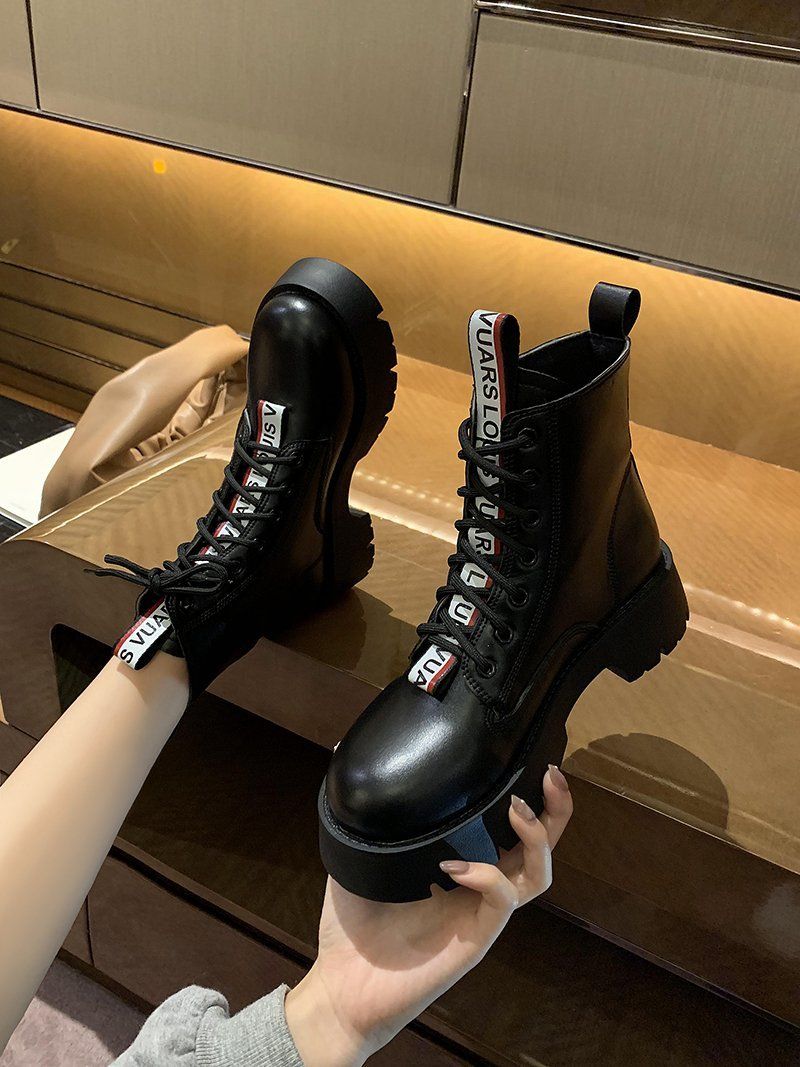 Big Size Women Leather Boot Shoes-Black